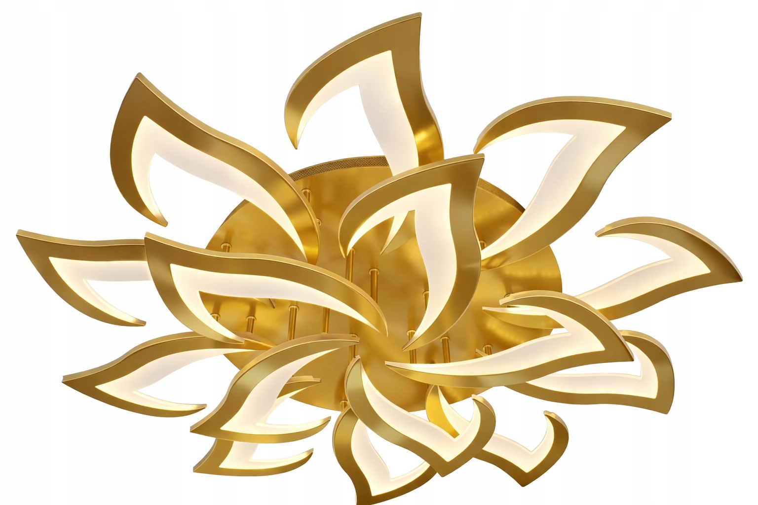 Lampa Led Plafon Kwiat Lotosu Żyrandol Led Lotos 15 ramion Pilot Złota