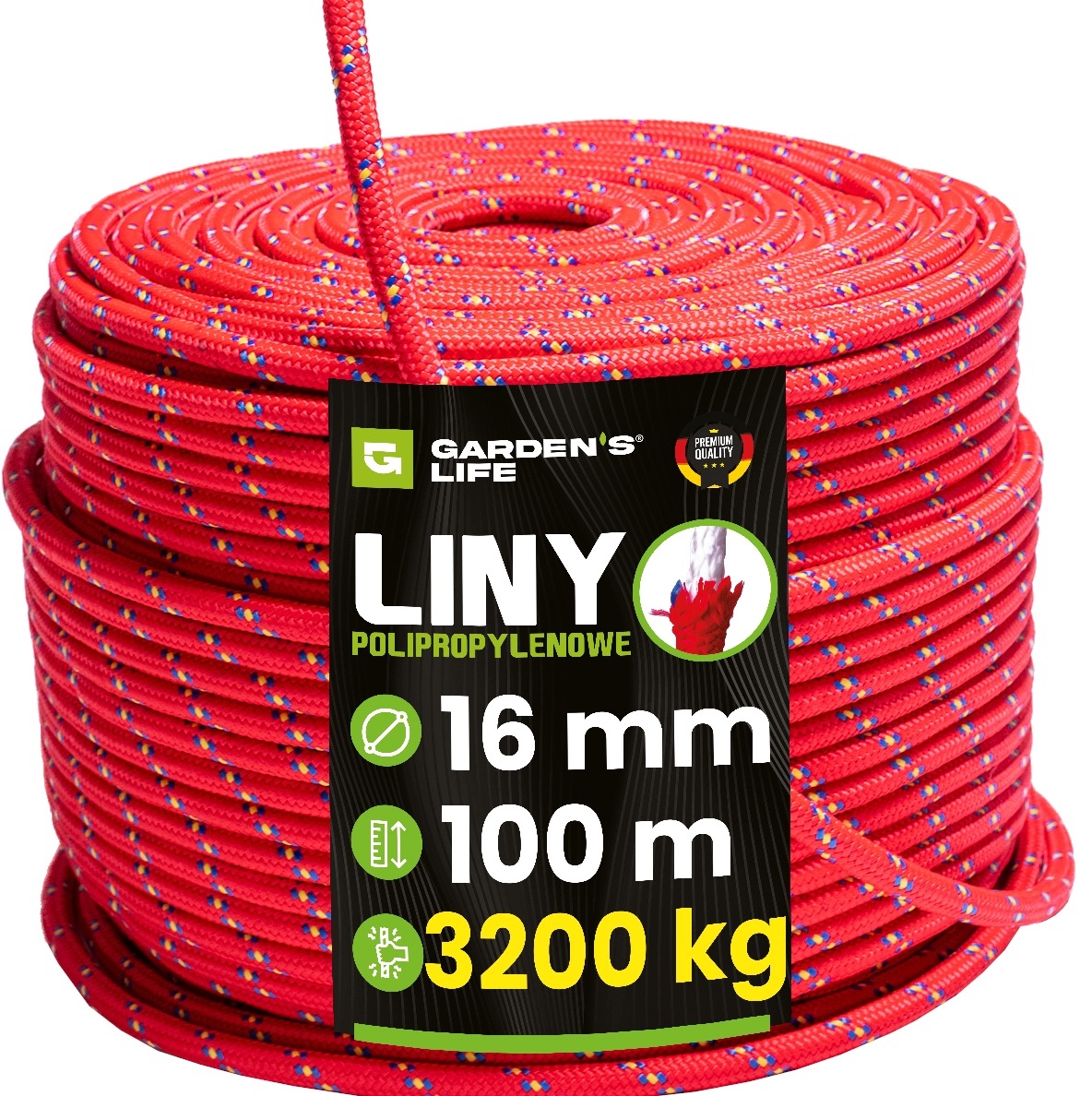 Polypropylenové lano 16mm 100m, pevnost 3200 kg, silné lano, prémiové stavební lano
