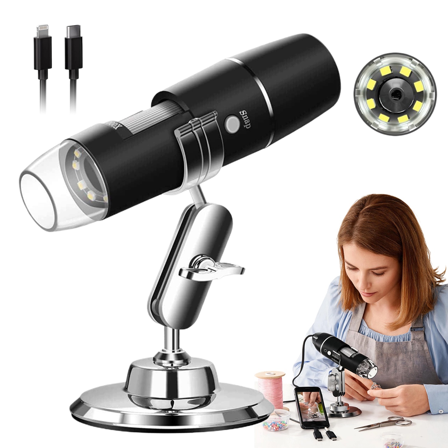 Digitální Mikroskop Usb C Přiblížení 1600x Led Hd 0-90MM App Na Telefon