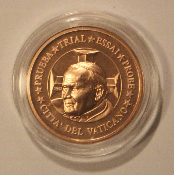 WATYKAN 2002 - 1 EURO CENT - JAN PAWEŁ II - SPECIMEN - PRÓBA, RZADKA PIĘKNA