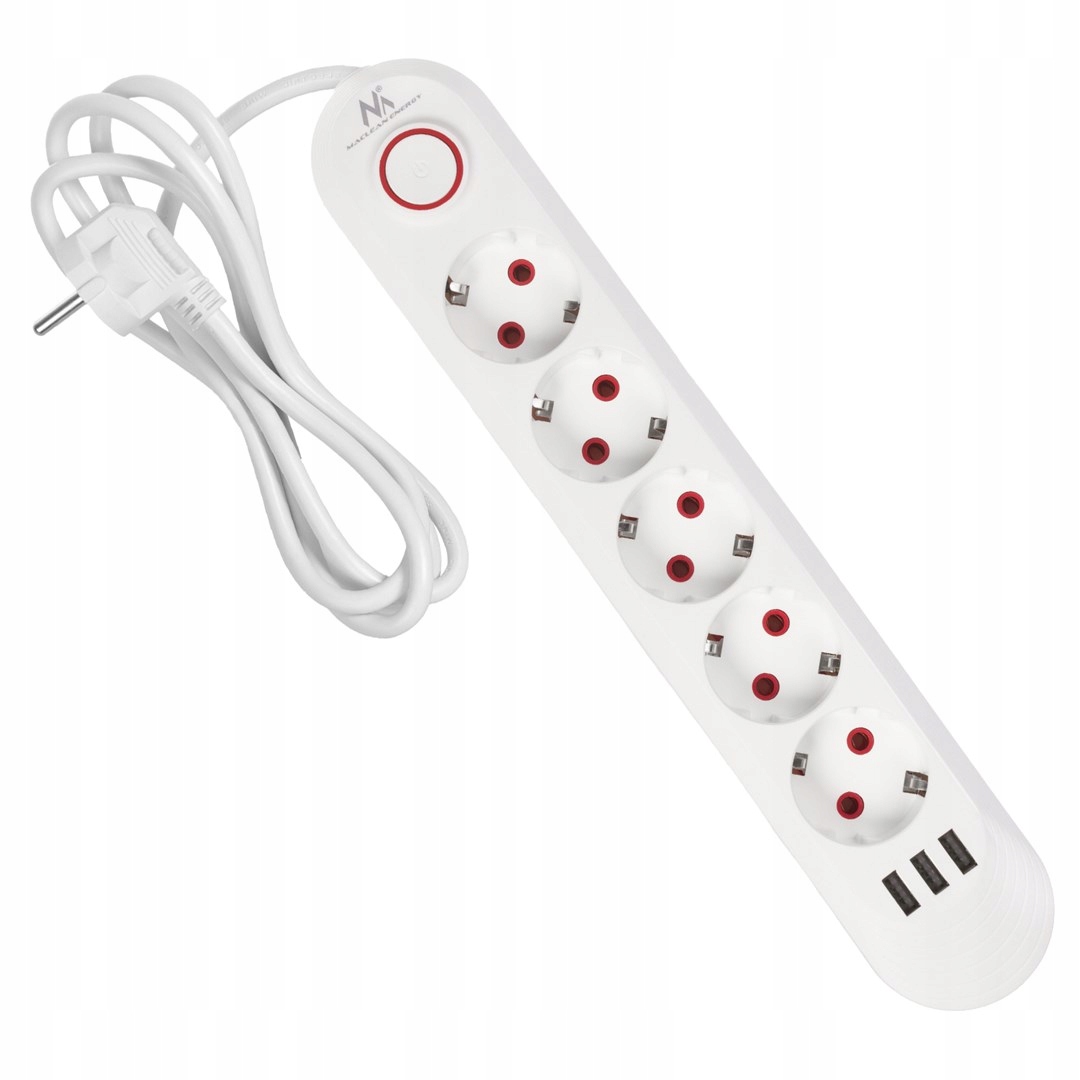 Listwa zasilająca z Usb 5 gniazd, biały, 2500W, 1.5m MCE395
