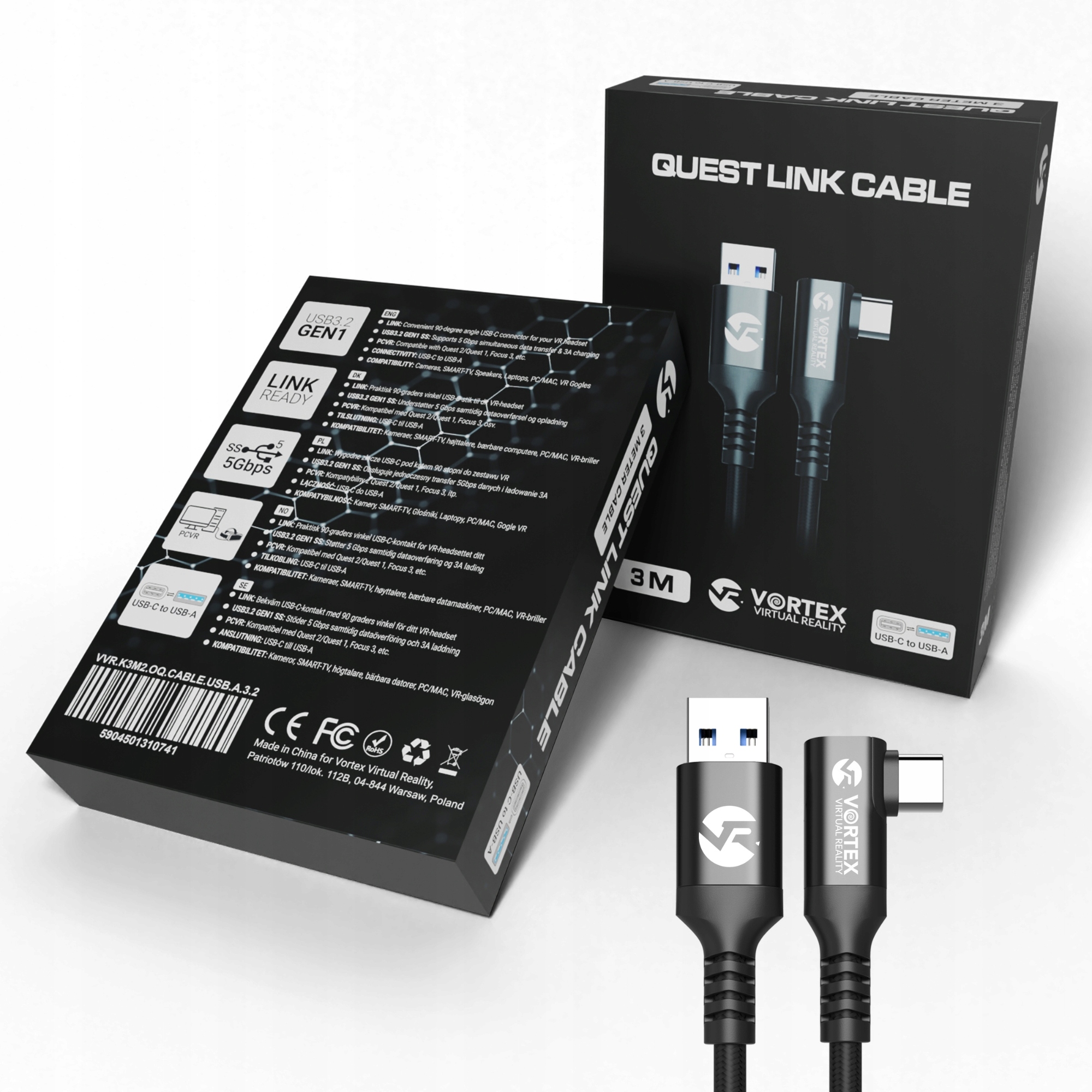 Kabel 3m od VortexVR USB-A do Meta Quest Link | do Quest 3S Quest 3 Quest 2