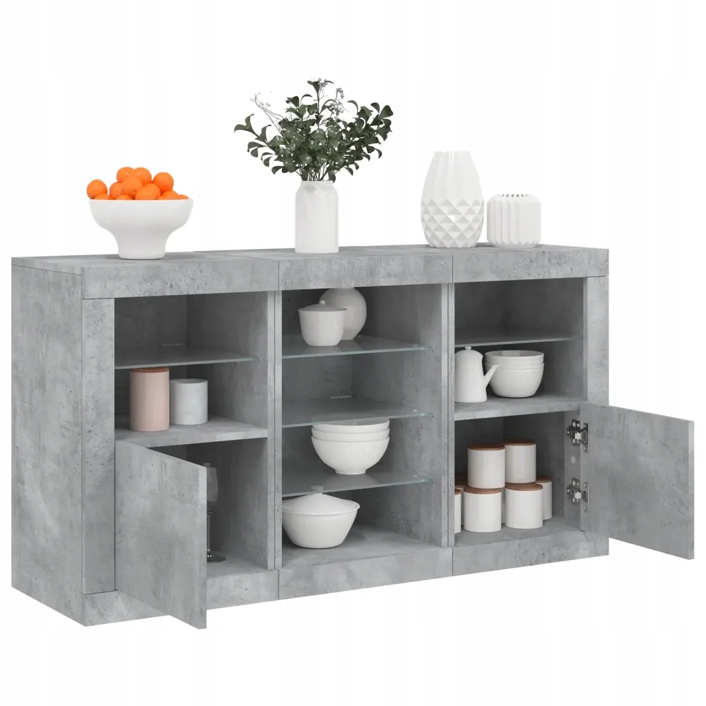 Příborník s Led osvětlením betonově šedý 123 x 37 x 67 cm Šedá 3209082