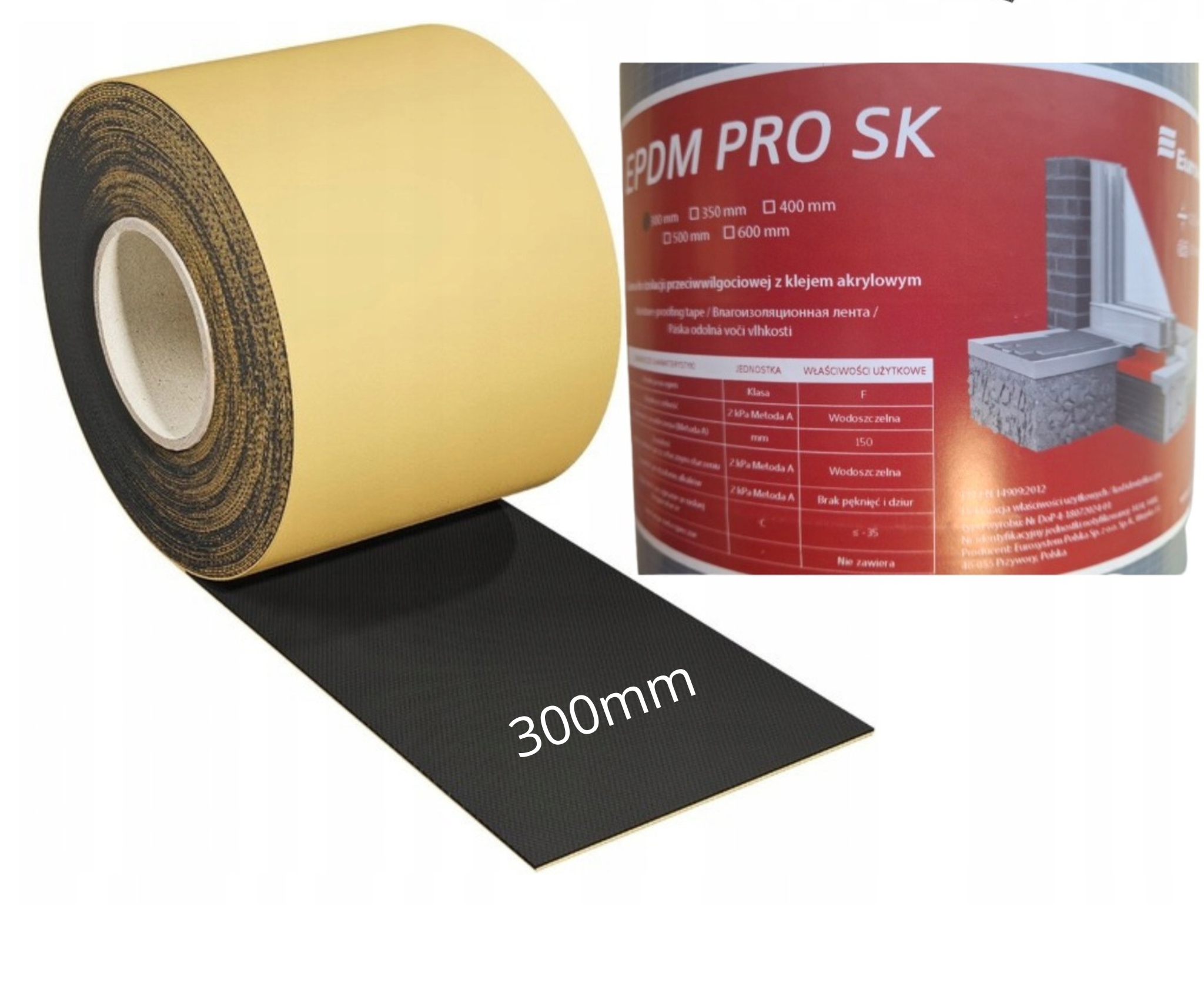 TAŚMA EPDM SAMOPRZYLEPNA 300mm 20mb HYDROIZOLACJA OKNA PEŁNY KLEJ FARTUCH