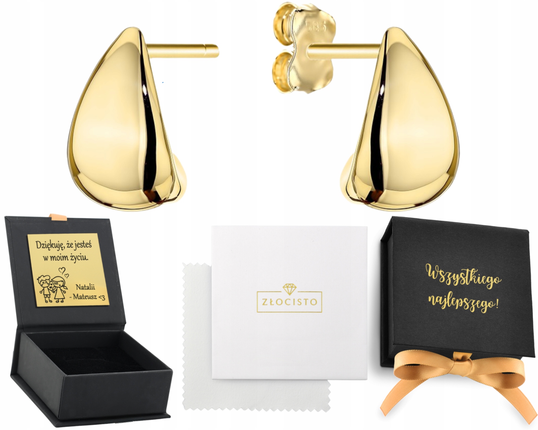 Zlaté Náušnice S Hladkými Trojúhelníky Na Pízu, Zlato 585, Dárek Gravírování