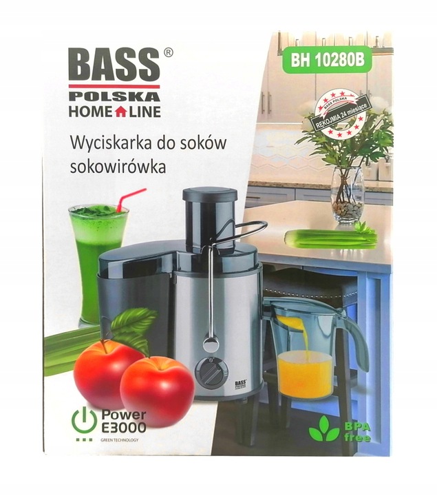 SOKOWIRÓWKA WYSOKOOBROTOWA DO WARZYW I OWOCÓW WYCISKARKA OWOCÓW BASS POLSKA Model BH10280B