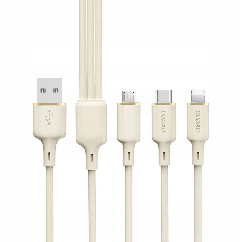 Kabel 3w1 Dudao L7SE Usb-a 2x Usb-c Lightning 66W 1.2m beżowy