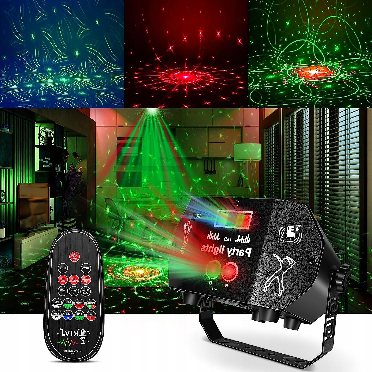 DYSKOTEKOWA LAMPA LED RGB 60 TRYBÓW Z DŹWIĘKIEM Z PILOTEM USB