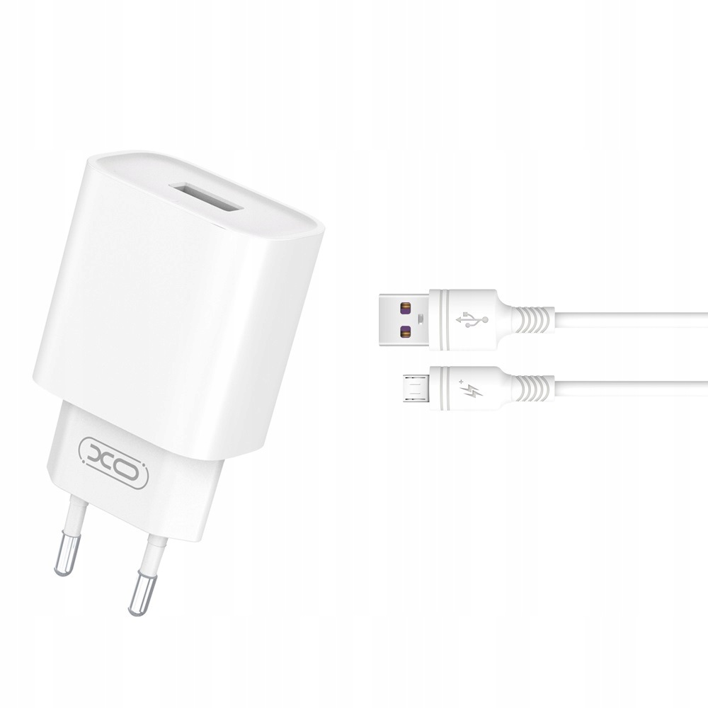 XO CE02D USB-A 18W Biały + Kabel USB-A do microUSB