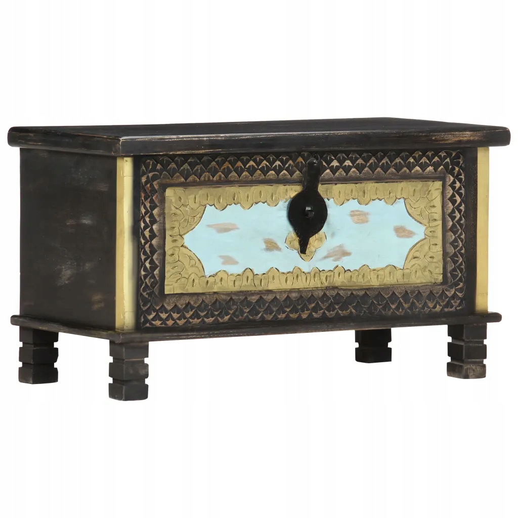 Skrzynia, czarna, 80x40x45 cm, lite drewno mango Szerokość mebla 80 cm