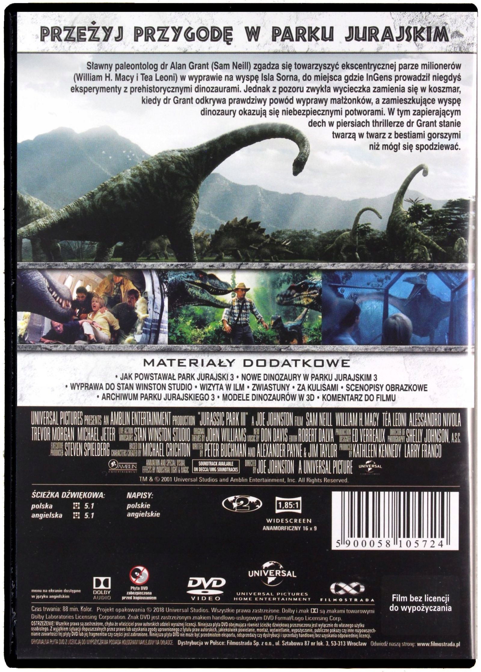 PARK JURAJSKI 3 (DVD) Stan opakowania oryginalne