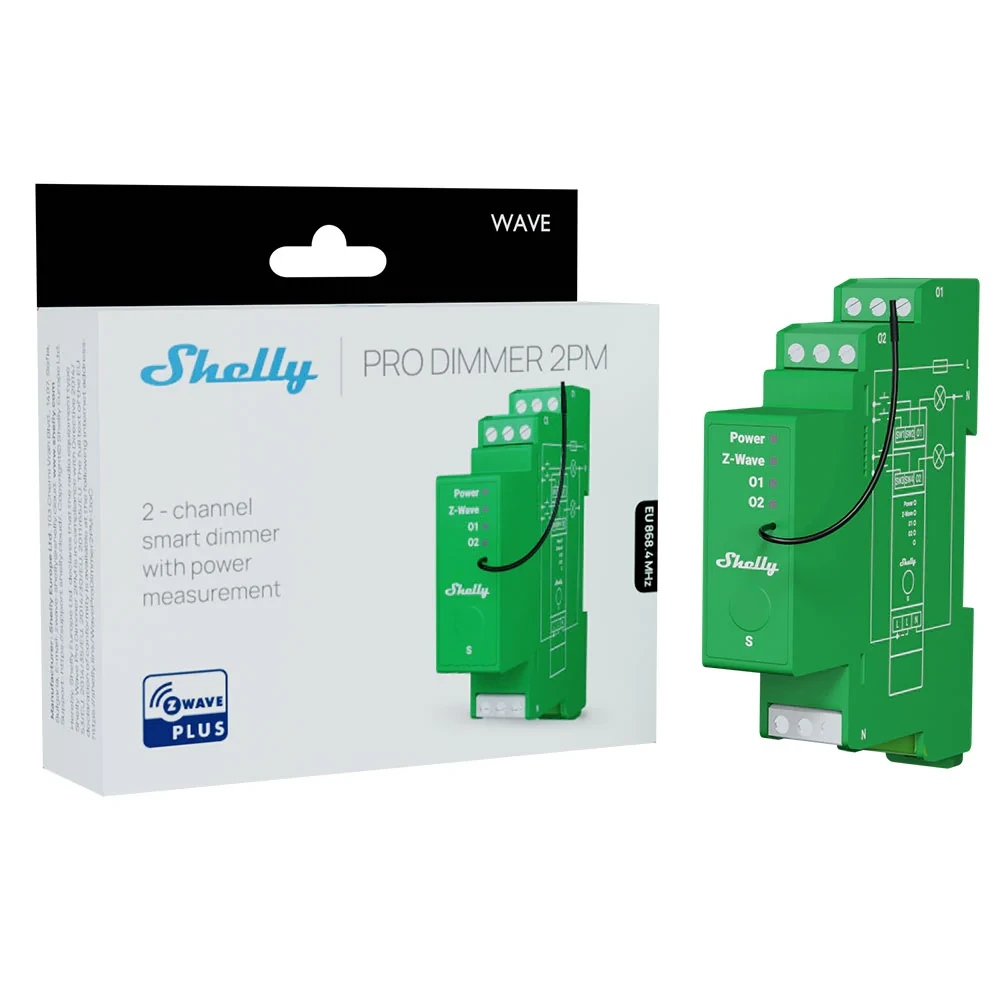 SHELLY Wave Pro Dimmer 2PM 2-kanałowy sterownik do sterowania oświetleniem z pomiarem mocy — 2
