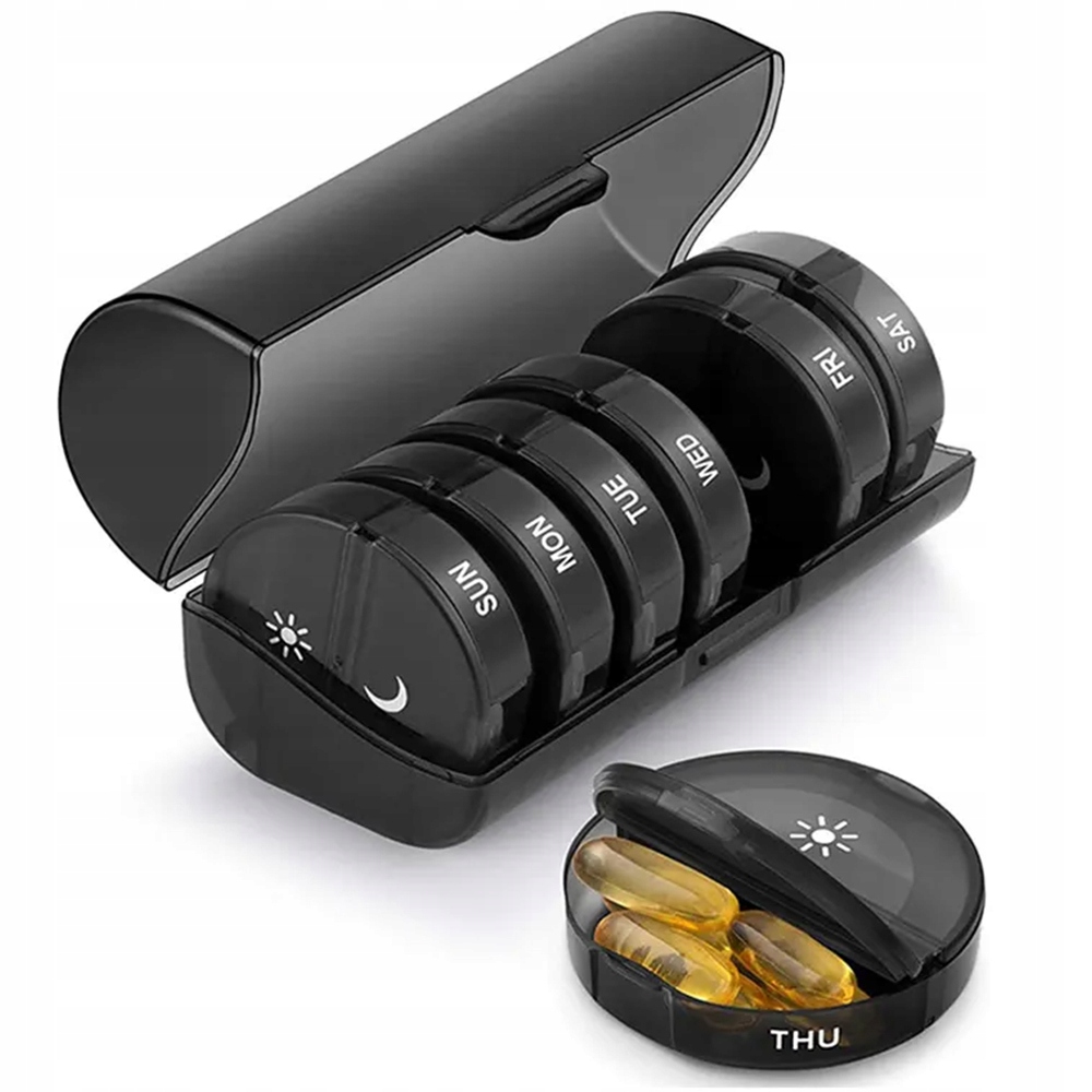 

Pudełko Na Pigułki 7 Dni Tabletki Pojemnik Czarny