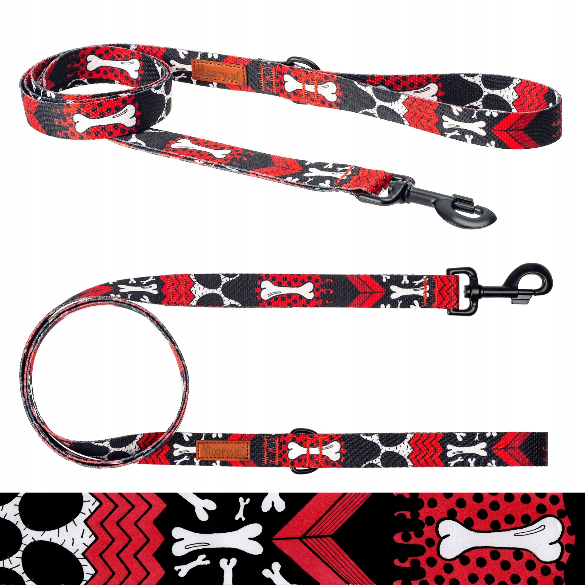 Levně Vodítko krátká na procházky pro středního psa do 20 kg 150 cm Ukory Černá kost