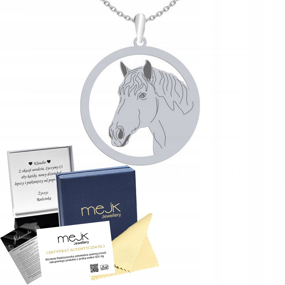 Stříbrný náhrdelník s koněm Peršon 925 Řetízek Šperky Gravírování Bonus