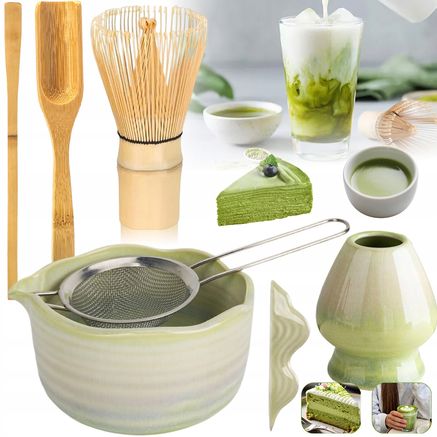 Zestaw Do Matchy 7W1 Ceramiczny Czarka Miotełka Łyżeczka Do Herbaty Matcha