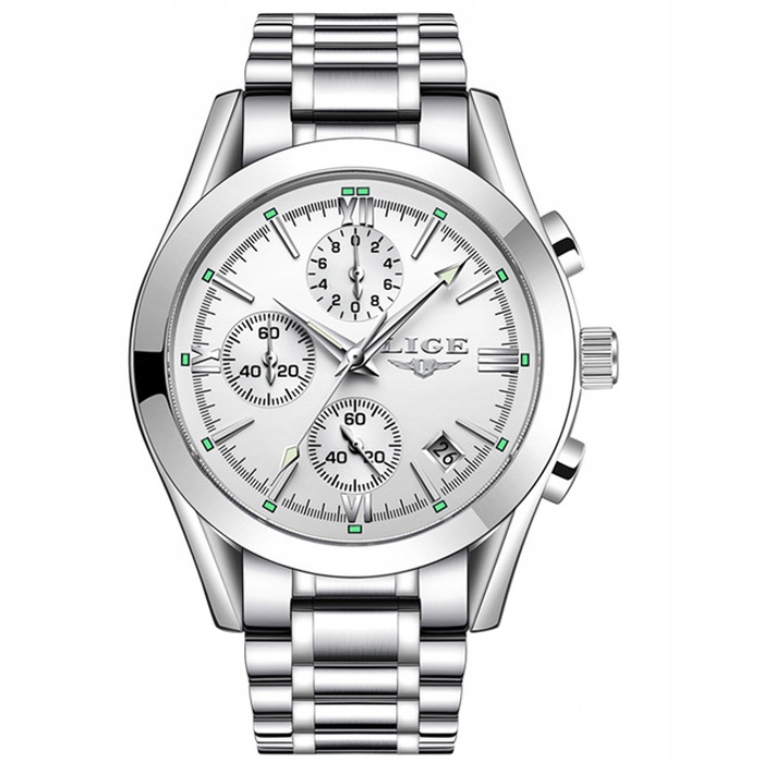 Pánské hodinky Lige náramek černý stříbrný chronograf datumovka