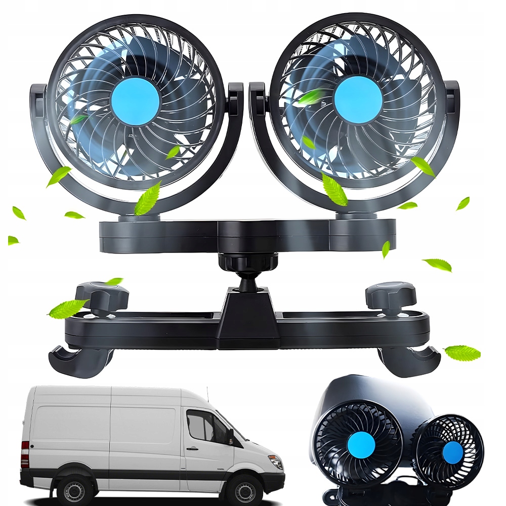 Automobilový Ventilátor 12V Dvojitý Pod Zapalovač, Otočný, Tichý