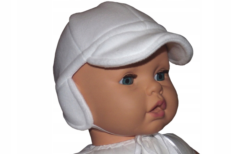 CZAPKA CIEPŁA czapeczka do chrztu BIAŁA POLAR WYPRZEDAZ roz 86