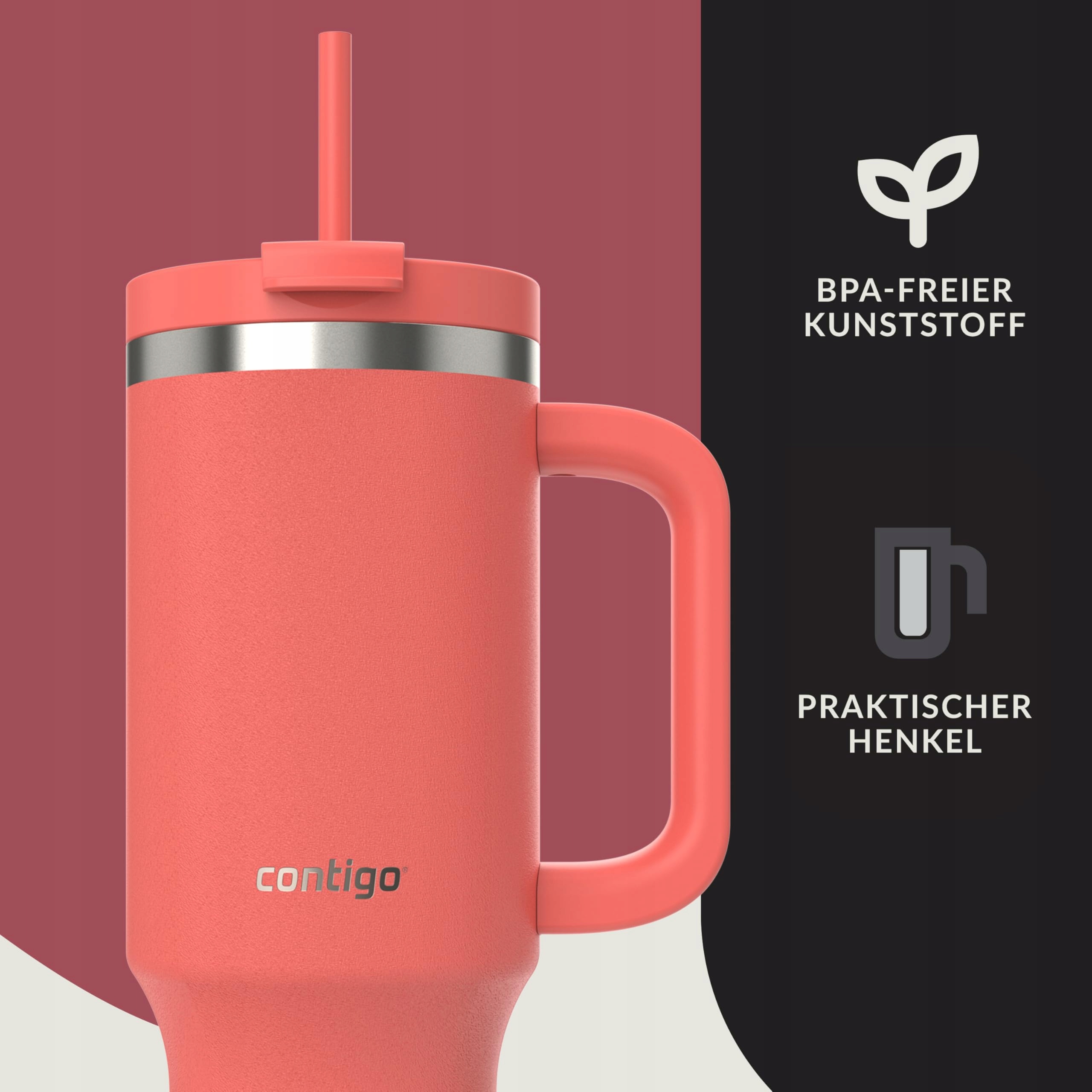 CONTIGO Butelka Termiczna Stalowa 1200ml Z Uchem I Słomką BPA Free — miniatura 5