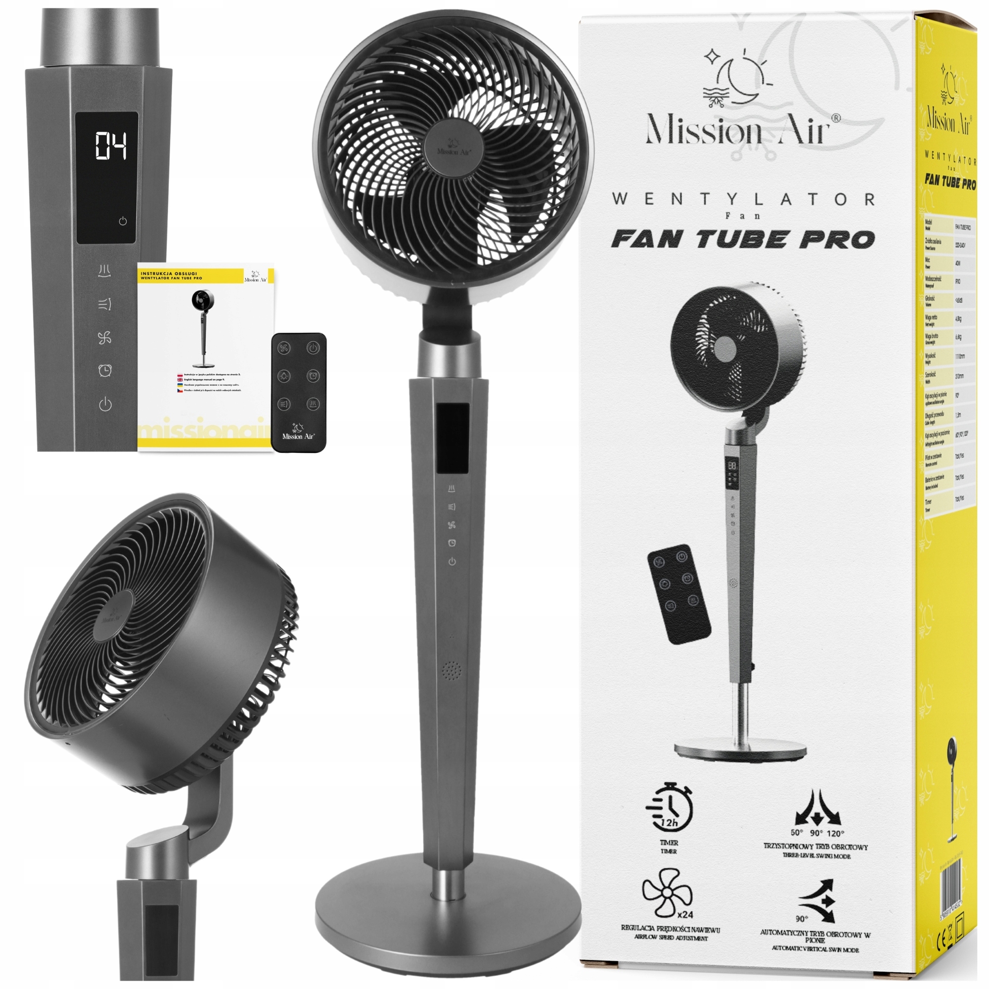 Podlahový Ventilátor stojanový ventilátor otočný časovač Tube Pro oscilácia 3D