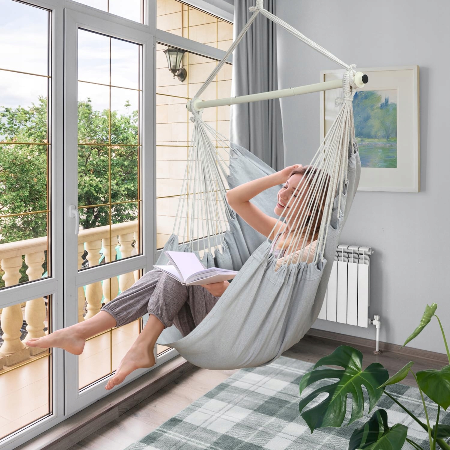 OHUHU Fotel Wiszący XL Bez Stelaża Do 150kg Na Zewnątrz I Wewnątrz — miniatura 4