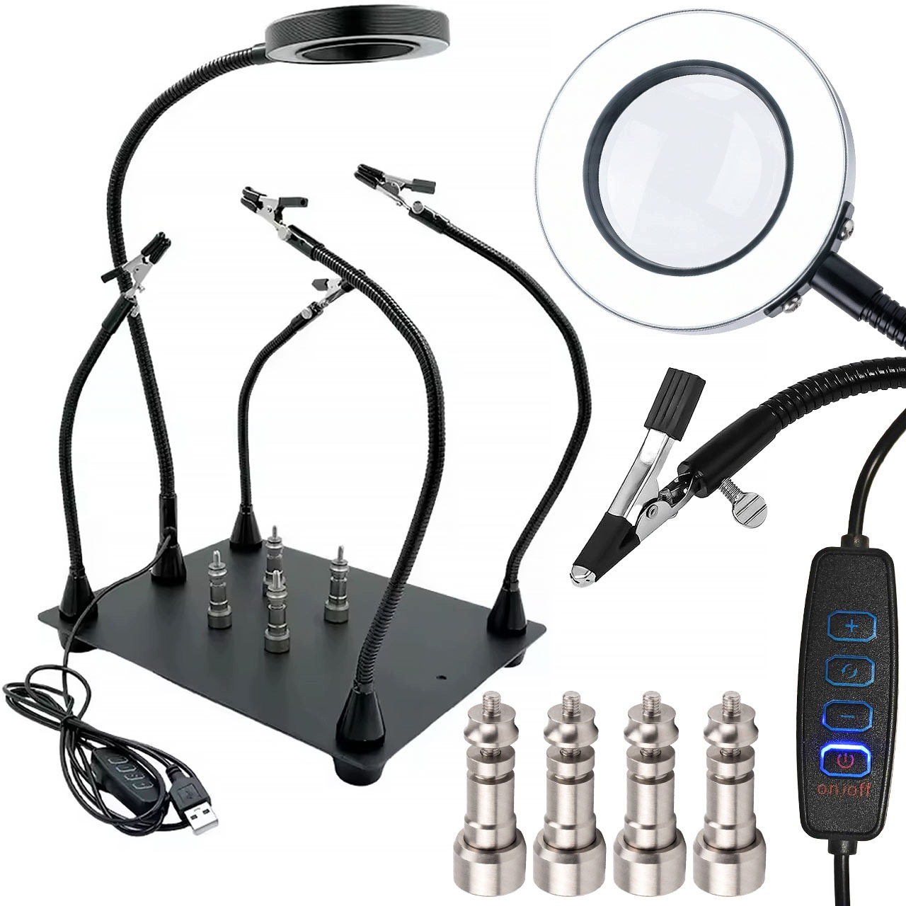 Držák Třetí Ruka Pro Pájení Pcb Lupa Led 4 Ramena Magnetické Držáky