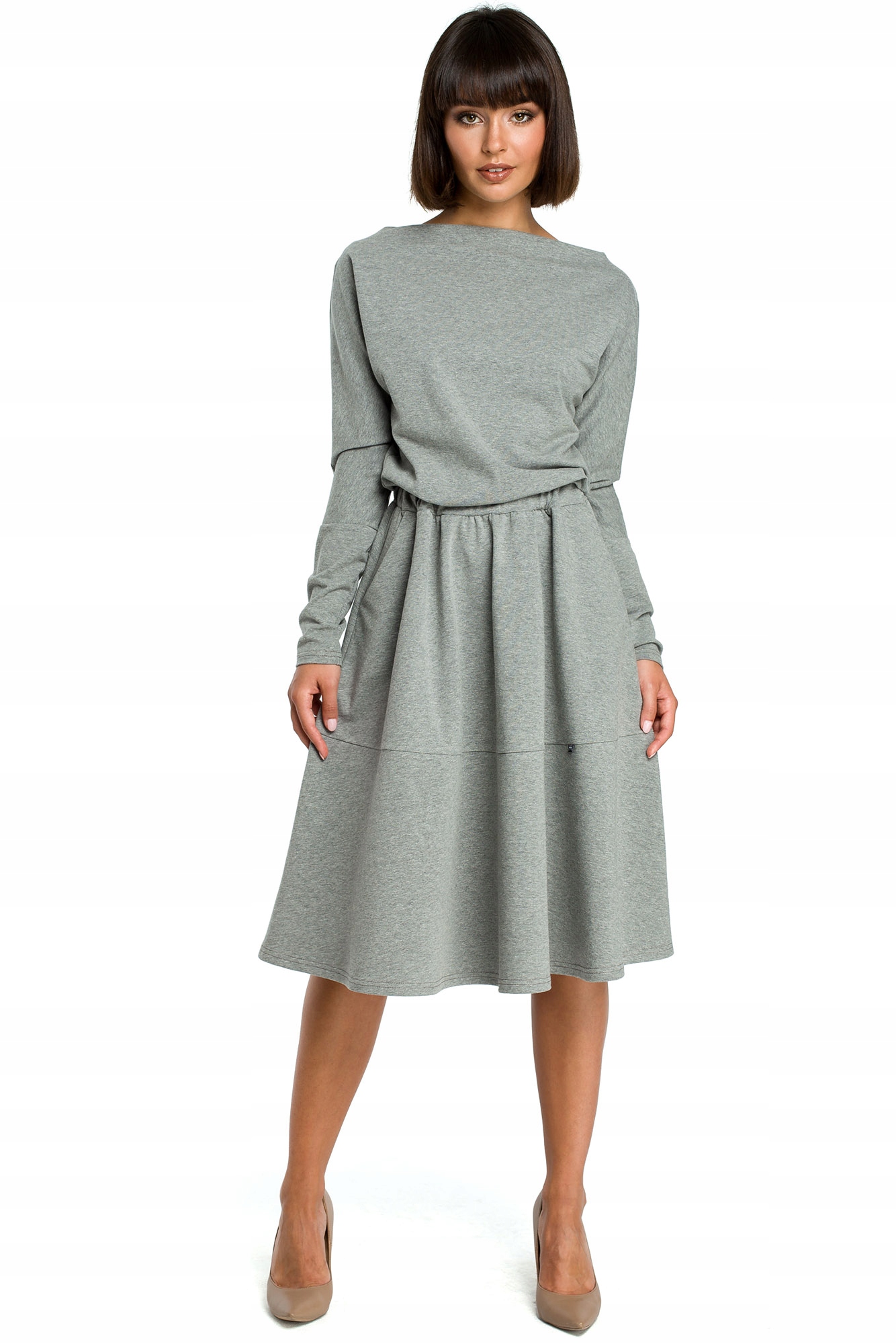 

Be B087 Sukienka Rozkloszowana Szara (XL) Szary