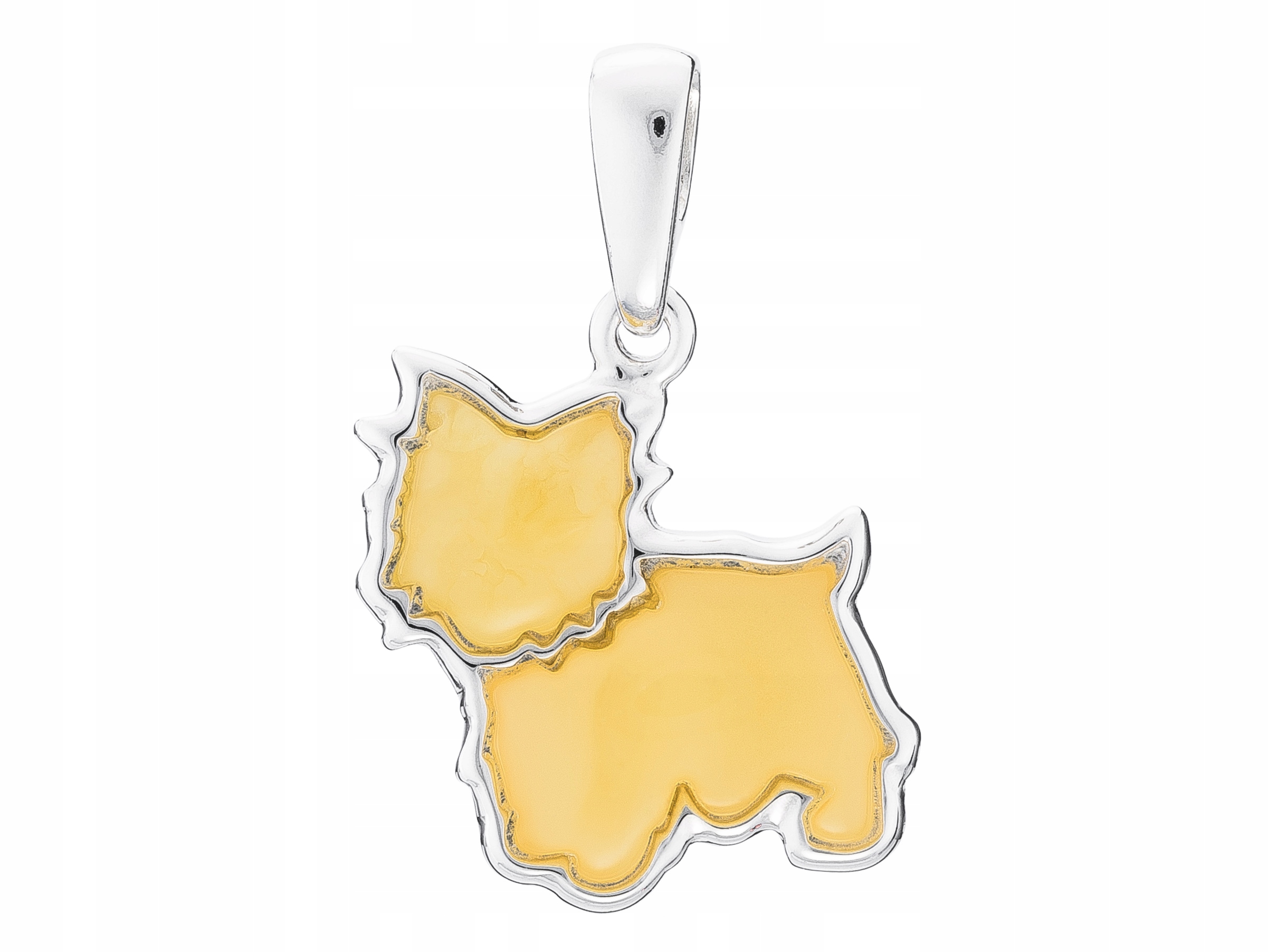 Stříbrný Přívěsek Pes se Žlutým Jantarem, Závěs Pes West Terrier 925