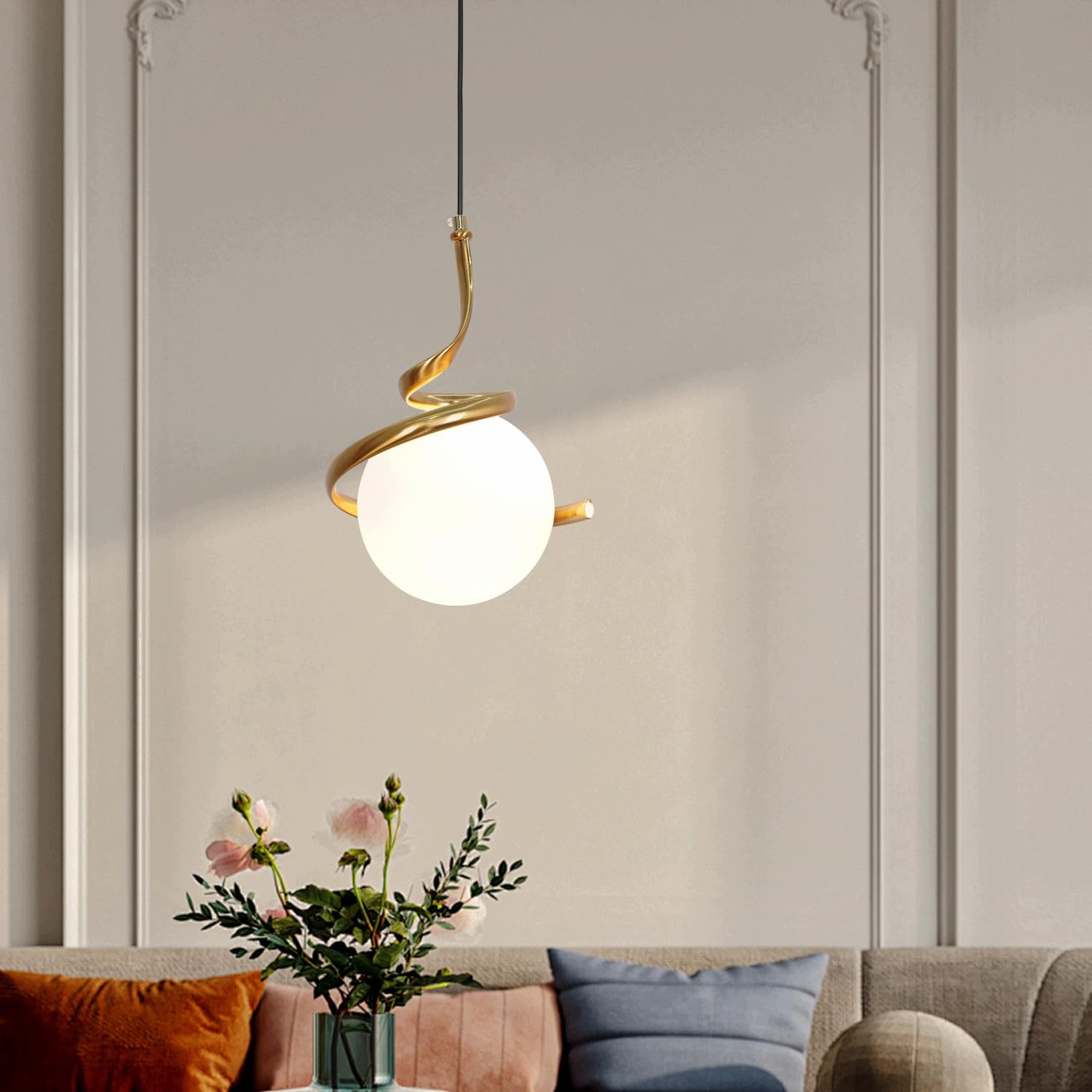 Závěsná lampa skleněná koule G9 zlatá černá 18 cm kabel 2 m