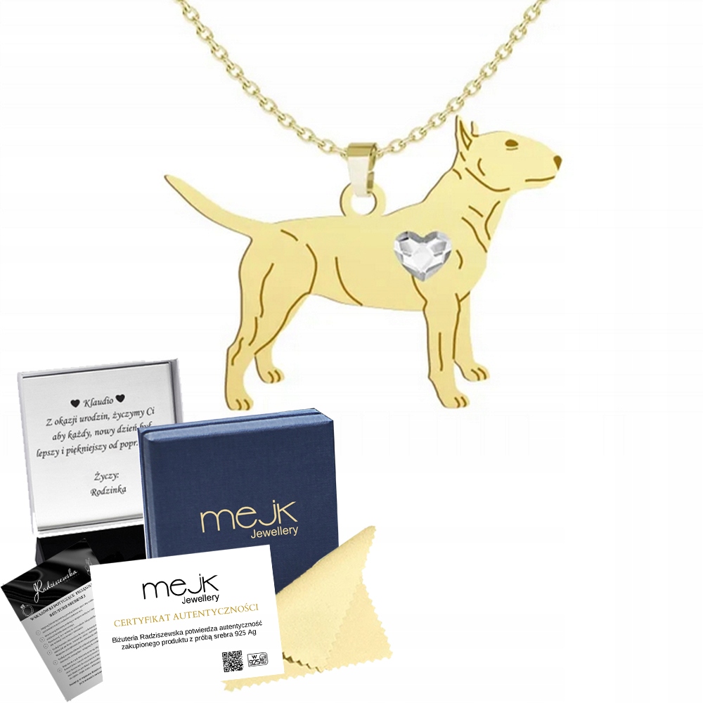 Zlatý náhrdelník se psem plemene Miniature Bull Terrier 925 Šperky Gravírování