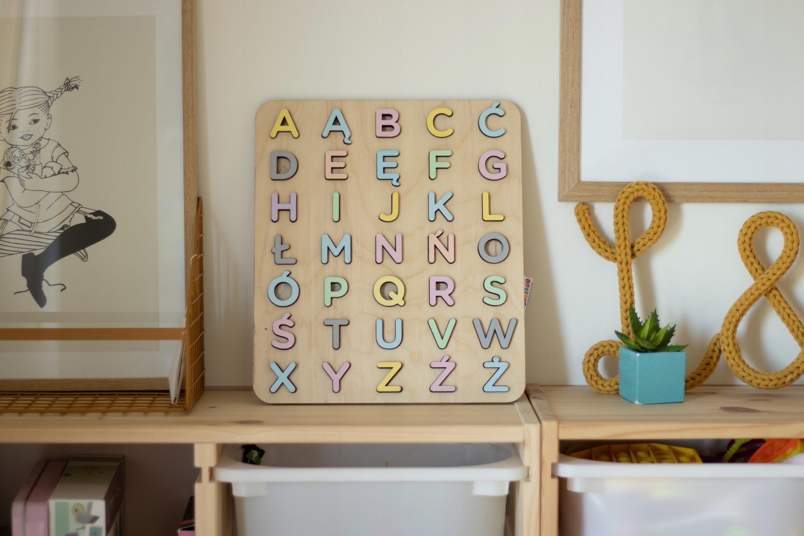 Drewniany ALFABET UKŁADANKA do nauki literek Marka Woobiboo