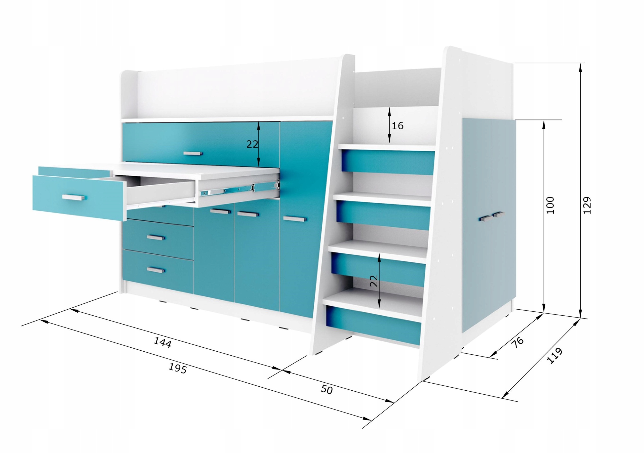 Łóżko piętrowe JSM1 antresola z biurkiem i szafą czarny połysk Marka Marlux Meble