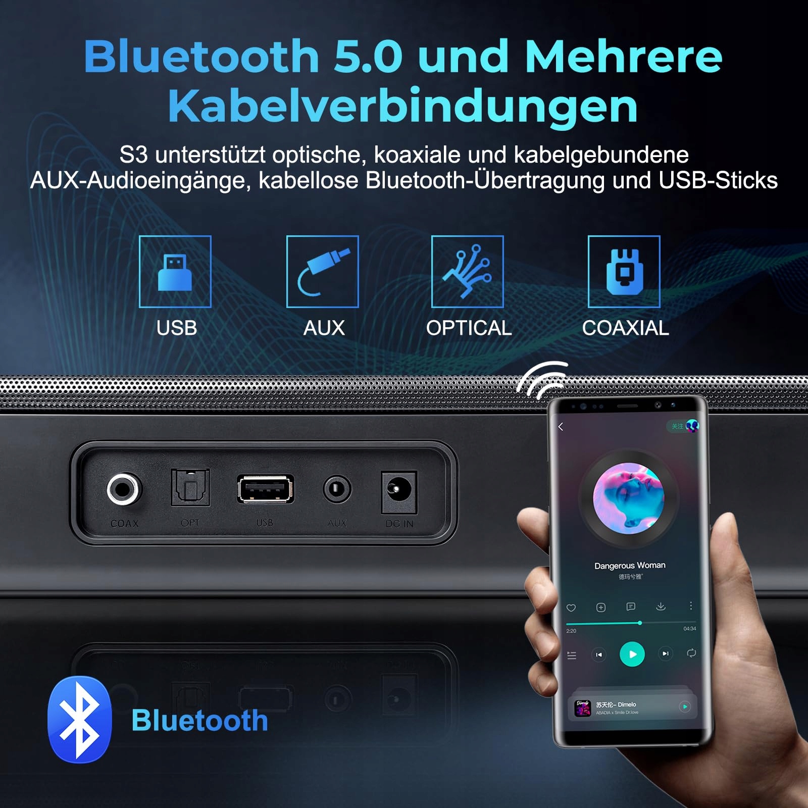OXS Soundbar Do Telewizora Bluetooth 5.0 3D Surround Bass Montaż Na Ścianie — miniatura 4