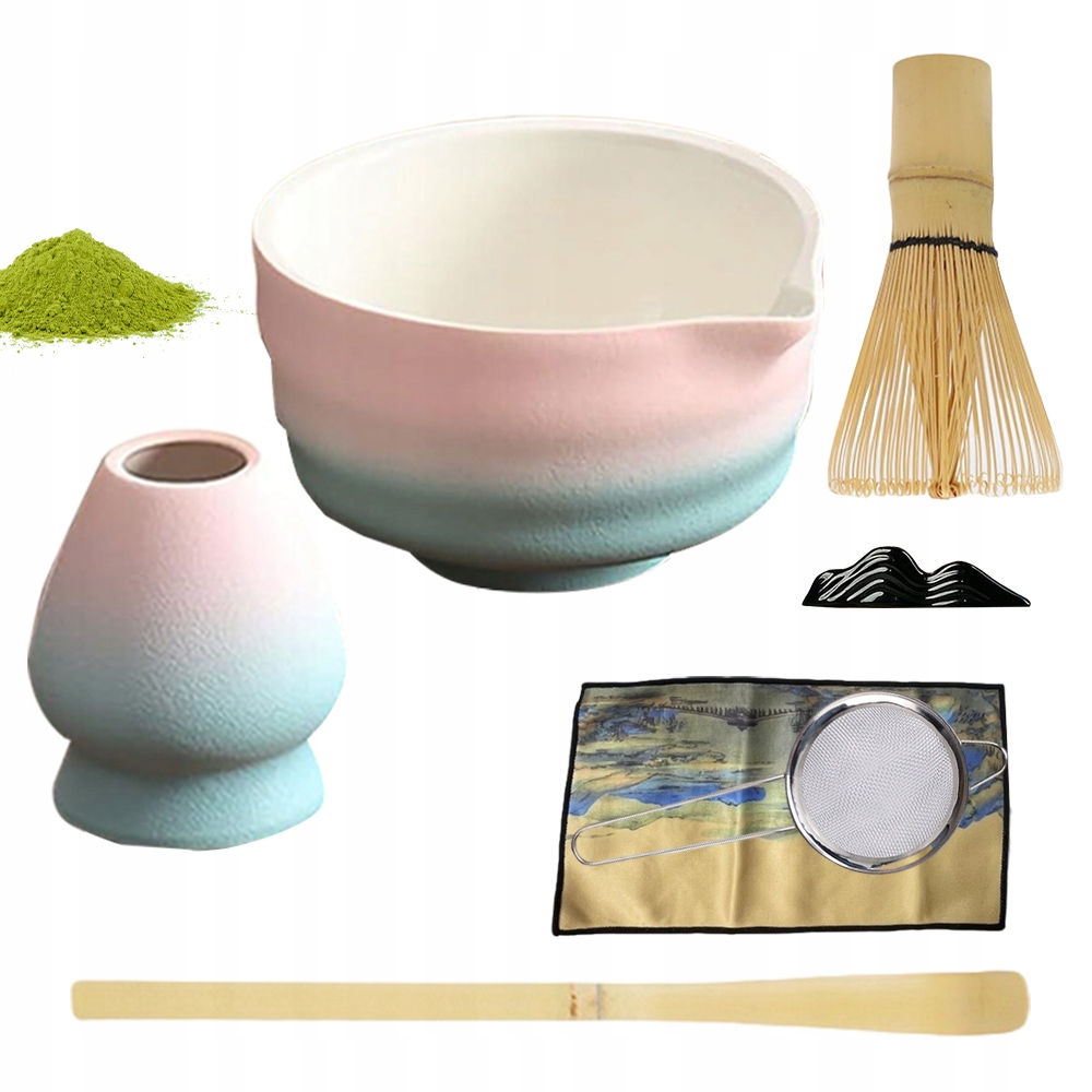 Matcha Zestaw Tradycyjny Różowy Gradient Ceramiczny Z Akcesoriami 8 Części