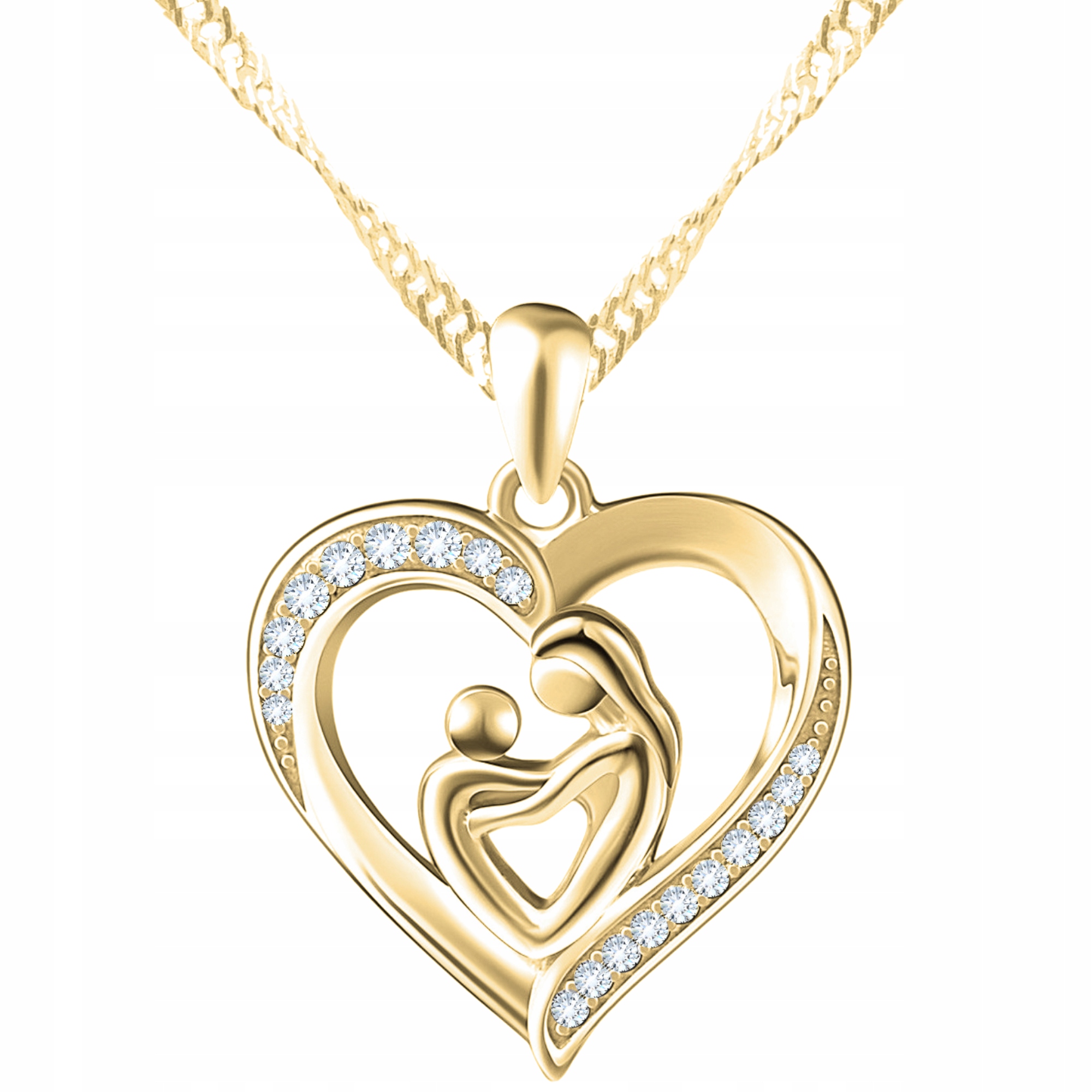 Zlatý náhrdelník 925 Matka s dítětem Dcerou Rodina Maminka Srdíčko Rodina
