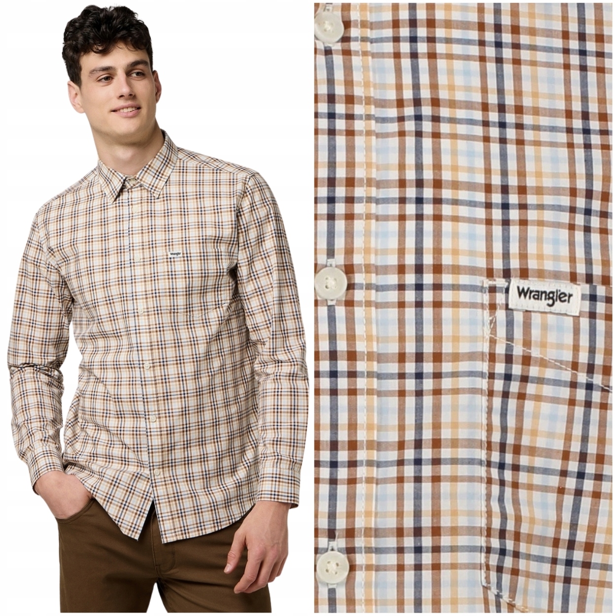 Wrangler 1 Pkt Poplin Shirt Bílá pánská kostkovaná bavlněná košile XL