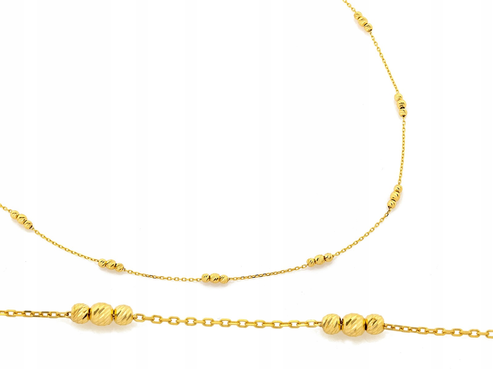 Zlatý náhrdelník 585 s frézovanými kuličkami 44 cm bez kamenů, kuličky 2.41 g