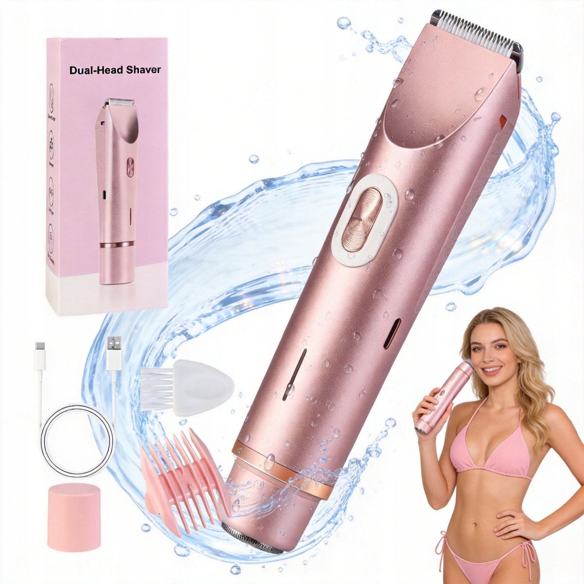 2w1 Trymer do Bikini dla Kobiet do Okolic Intymnych, Elektryczna Golarka