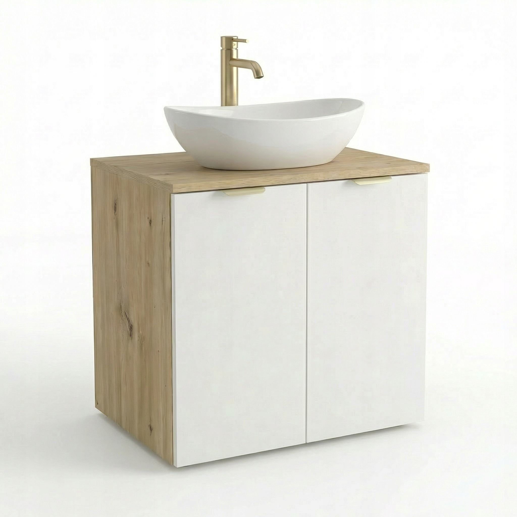 Koupelnová skříňka s 2 dveřmi, umyvadlo na desku 60 cm Bílá/Dub artisan Orio
