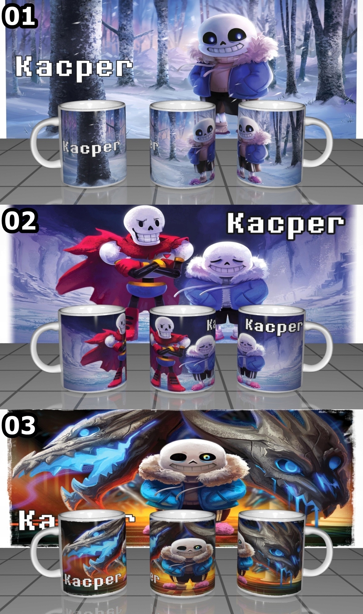 KUBEK UNDERTALE Sans Papyrus Toriel + KARTONIK Pojemność 330 ml