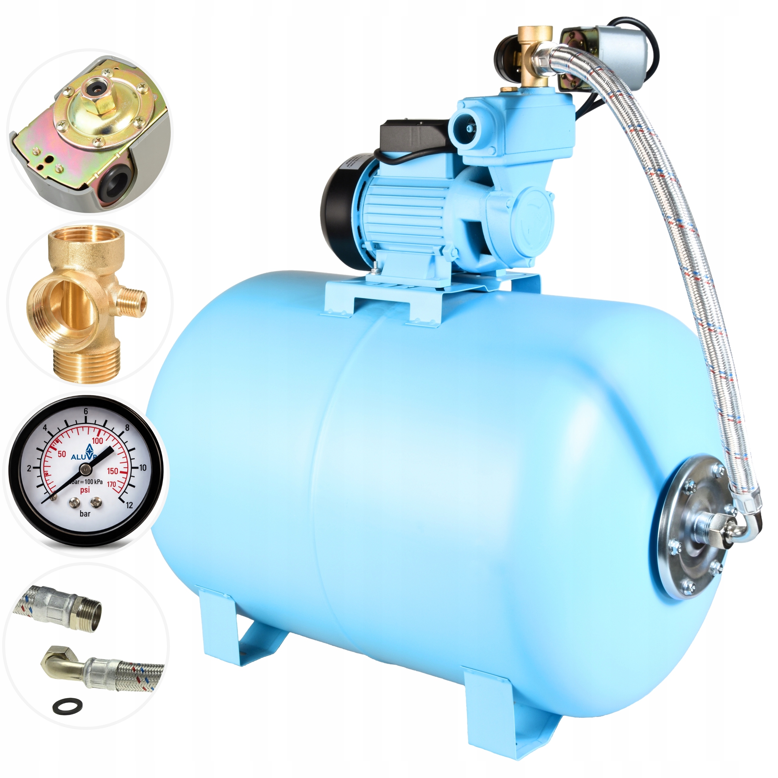 Hydrofor Na Vodu Hydroforová Pumpa 750 W 50 L/min Nádrž 100 L Kompletná Sada