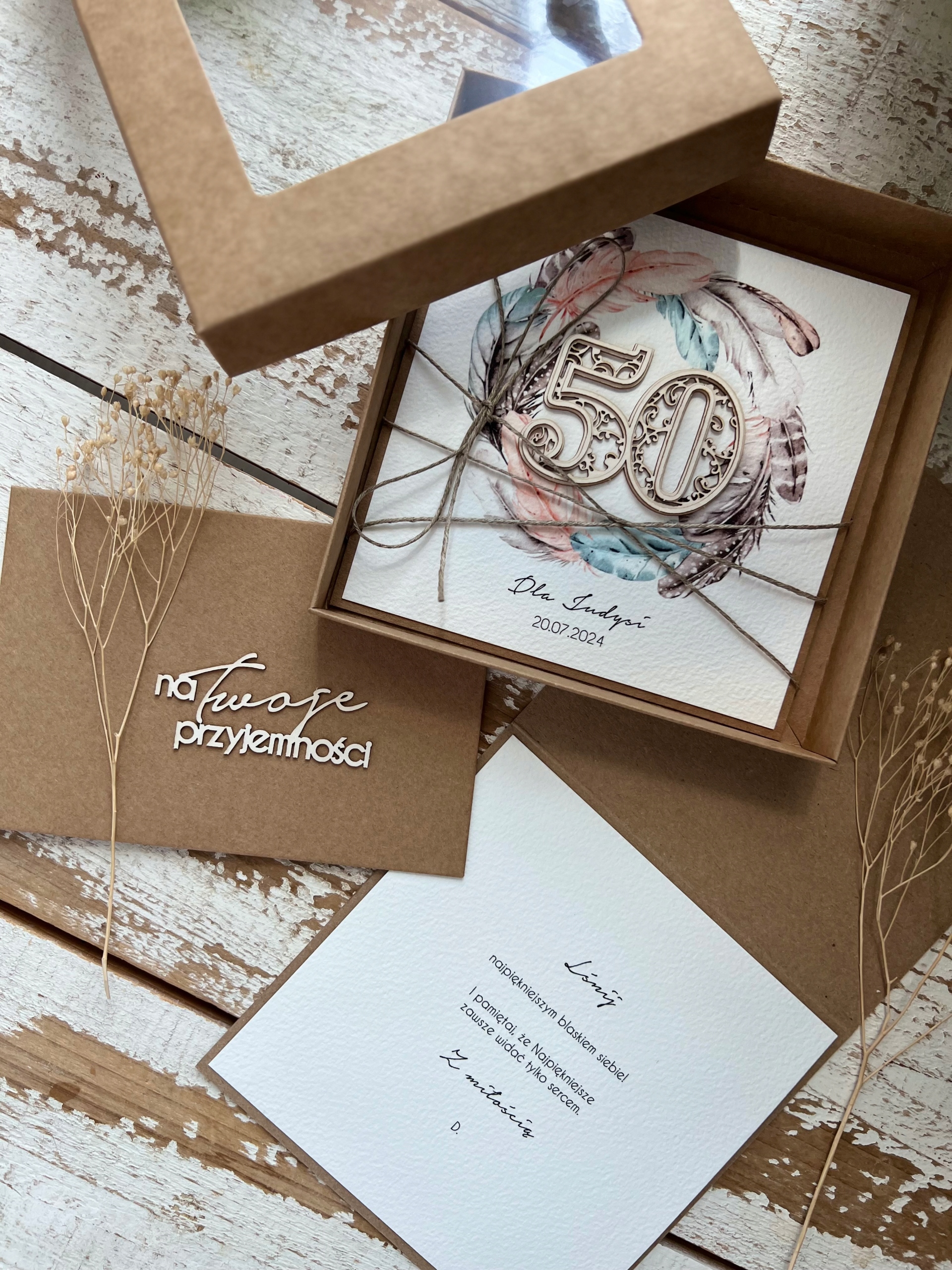 Ručně vyráběné narozeninové přání 50. narozeniny v krabičce s obálkou