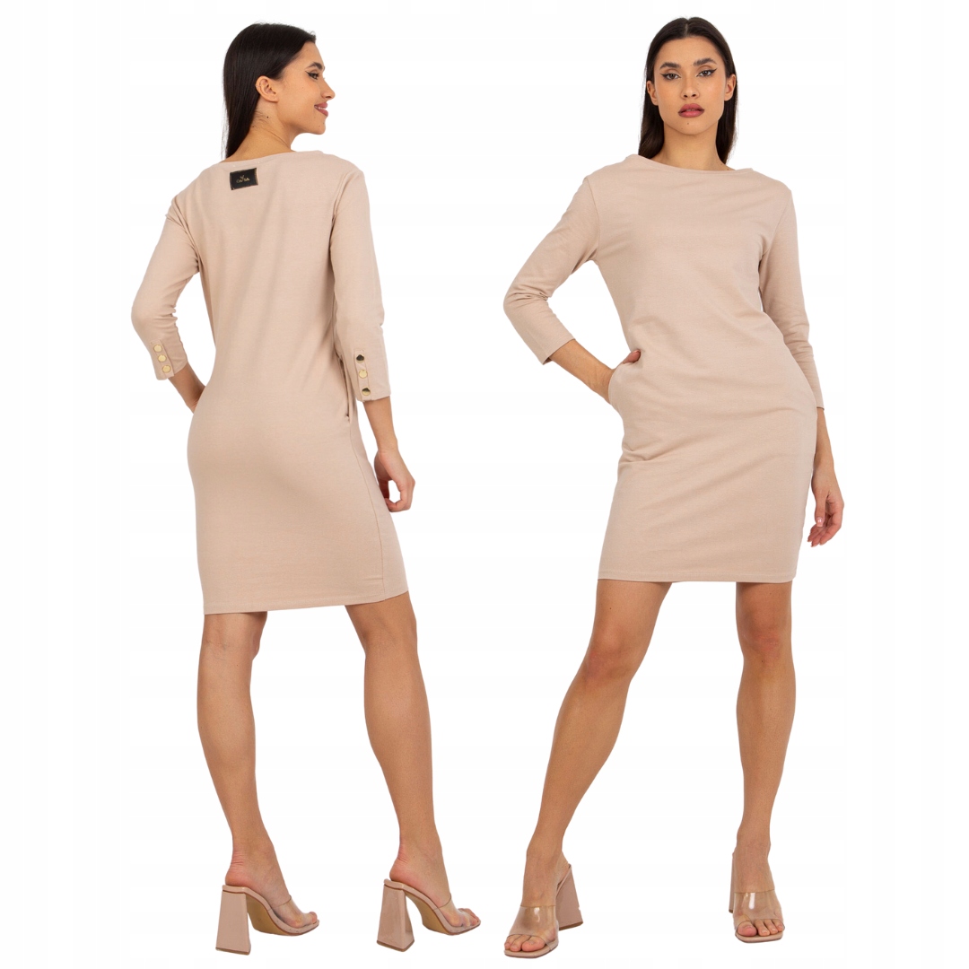 Klasické Mini Šaty s kapsami, béžové vel. XL