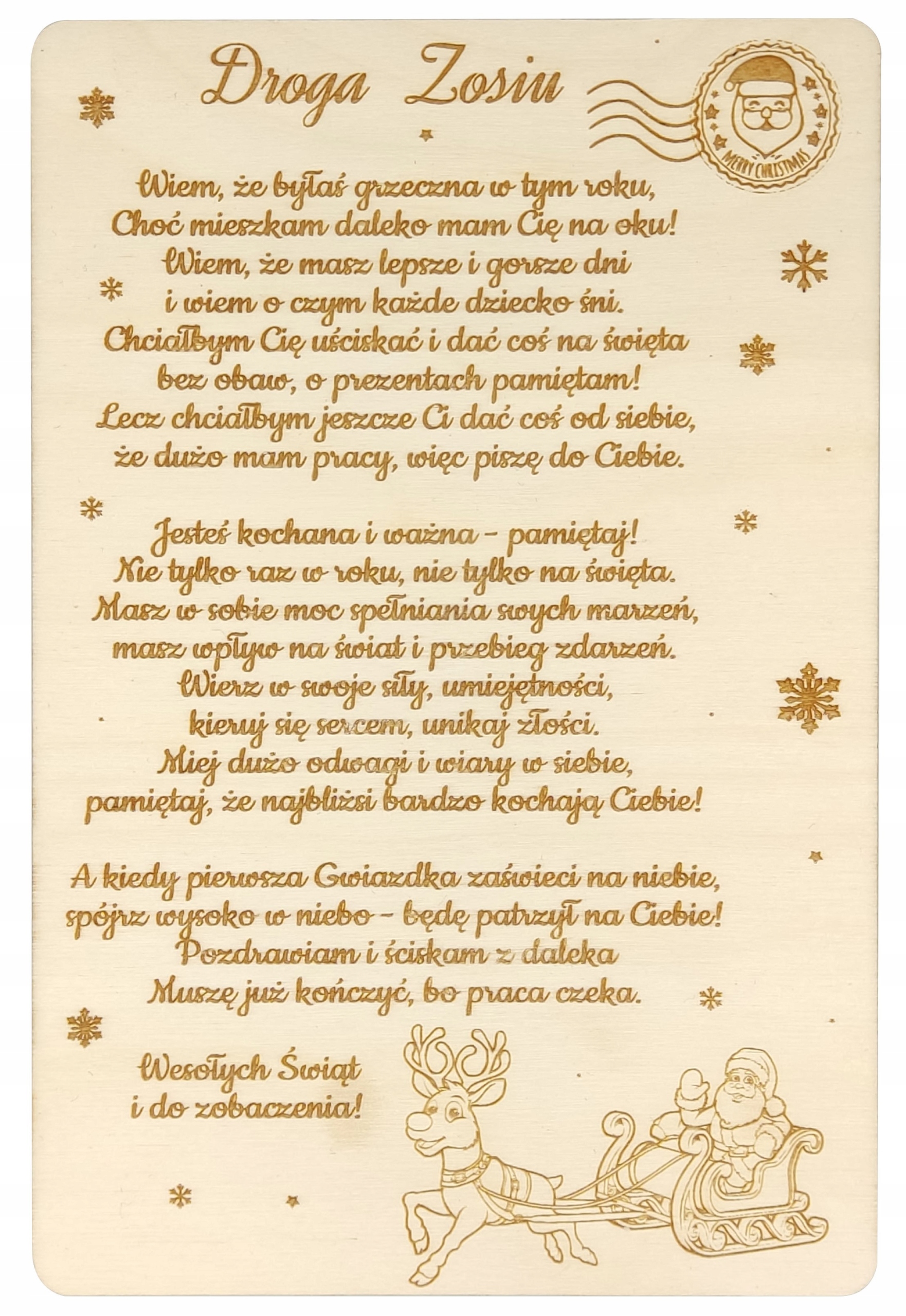 

List od Św. Mikołaja do dziecka dzieci drewniany