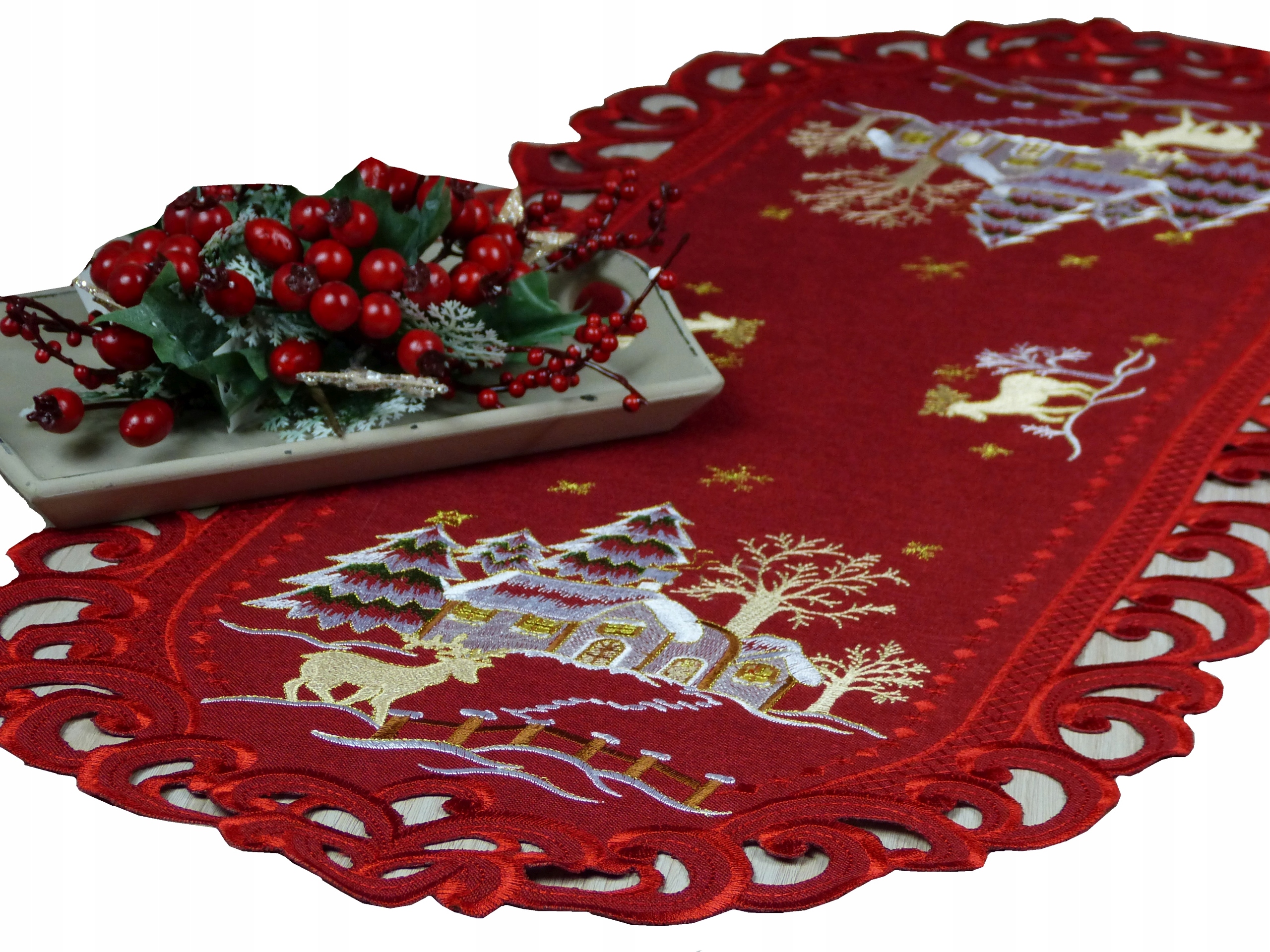 

świąteczny bieżnik na ławę 60x120 czerwony
