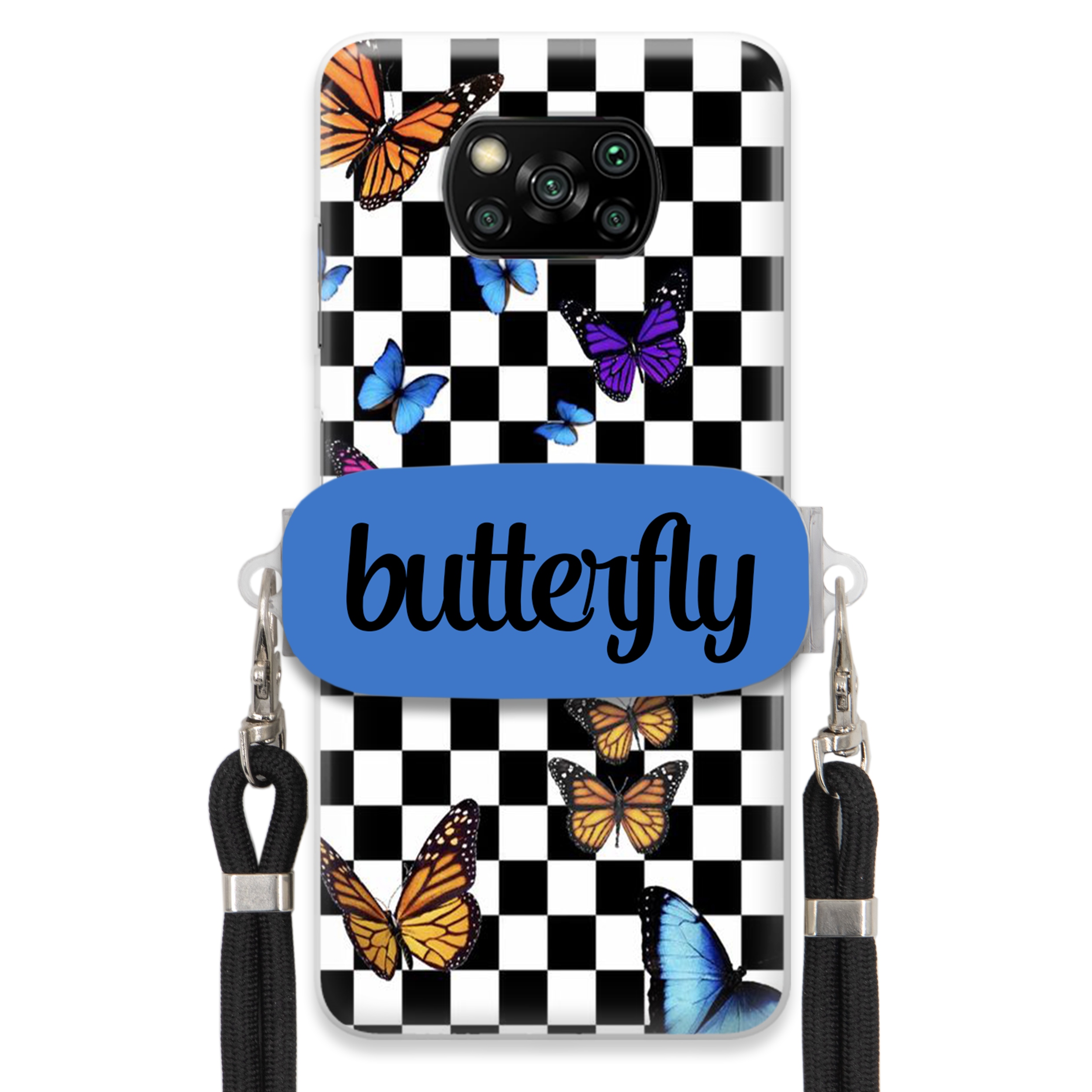 Puzdro Pre Xiaomi Poco X3 Case Držiak Obdĺžnikový Čierny Vodítko Butterfly Motýle