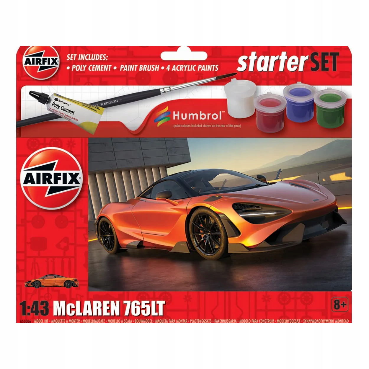 McLaren 765LT 1:43, Airfix A55006 sada pro malé začátečníky