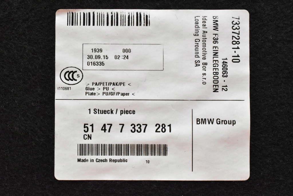 floor boot 7337281-10 BMW 4 F36 13-17