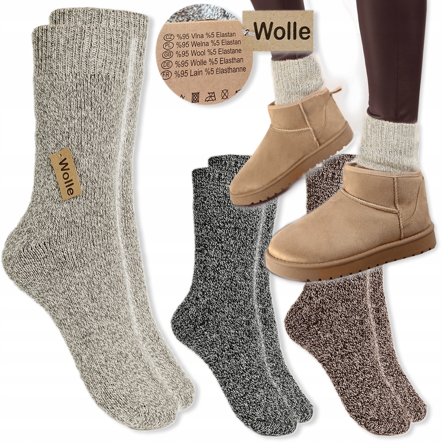 

3x Bardzo Ciepłe Skarpetki Wełniane Grube ** 39-42